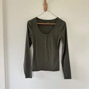 Wild Fable Deep Olive Green Ribbed Long Sleeve Top